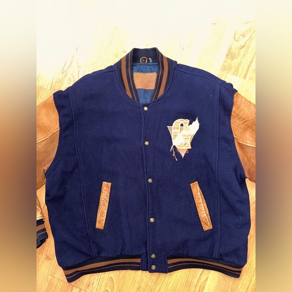 Vintage Guess Large Leather Wool Varsity Indian Aztec Jacket 90s (MAKE A OFFER) - Picture 3 of 11